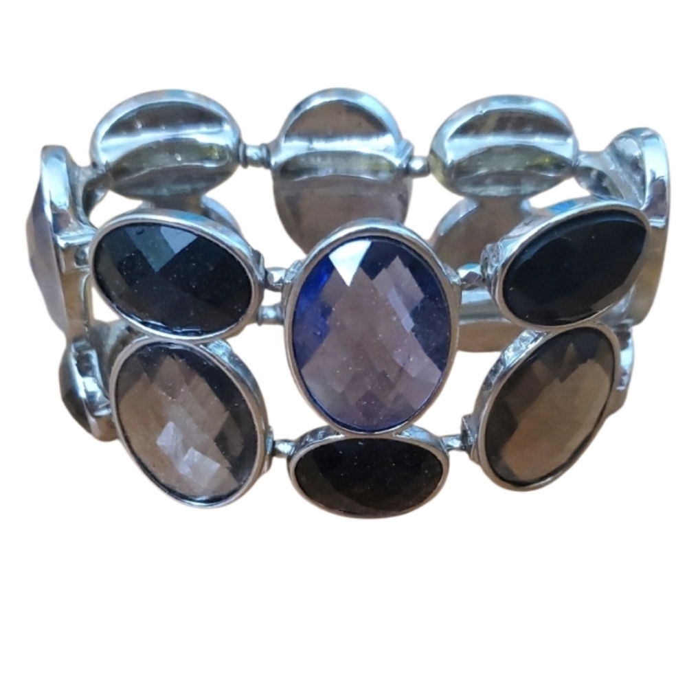 WHBM Elegant Chunky Silver and Black Gemstone Bracelet